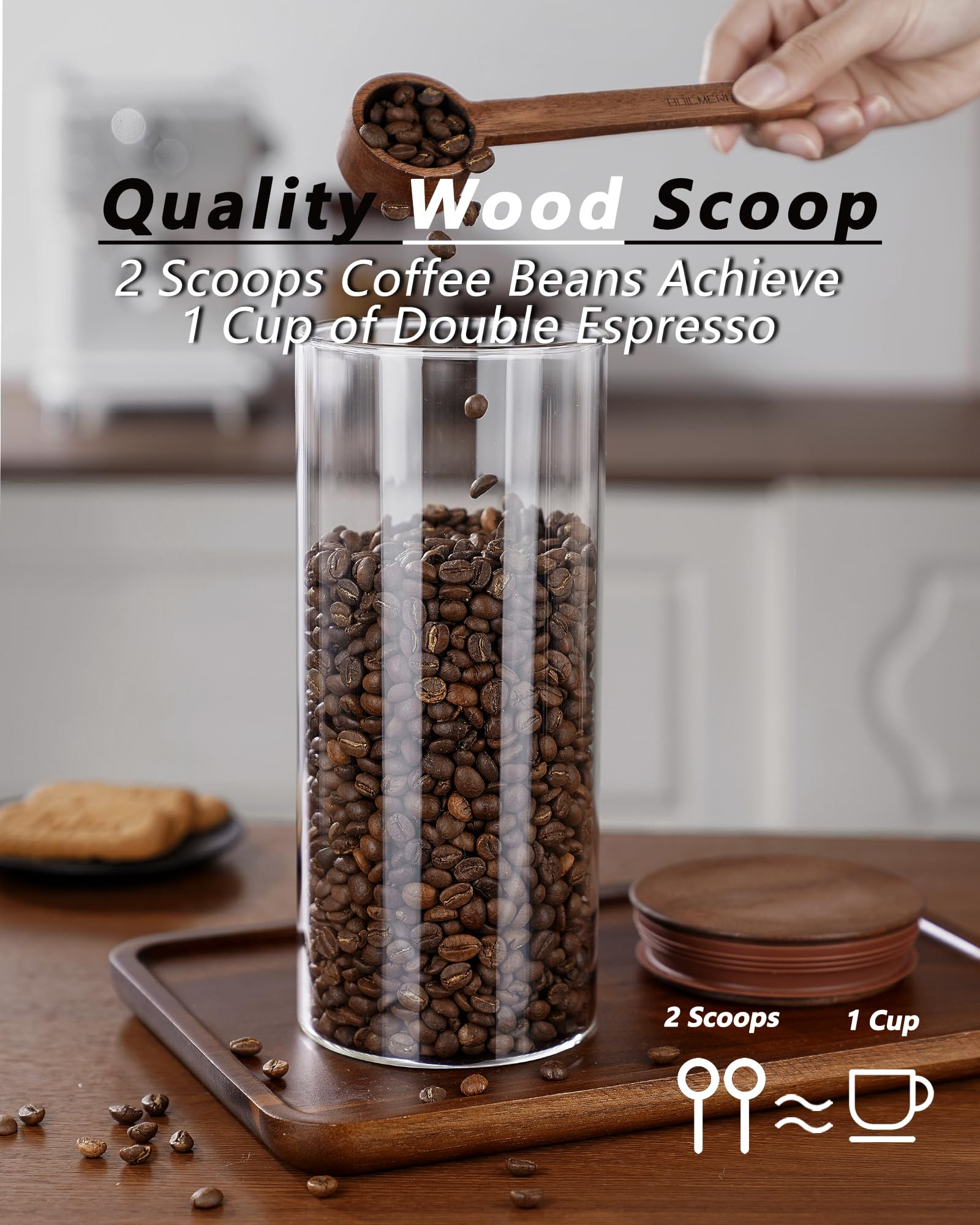 2PCS of 50floz Round Coffee Canister with Wooden Lids, Airtight Glass Coffee Jars for Ground Coff... | Amazon (US)