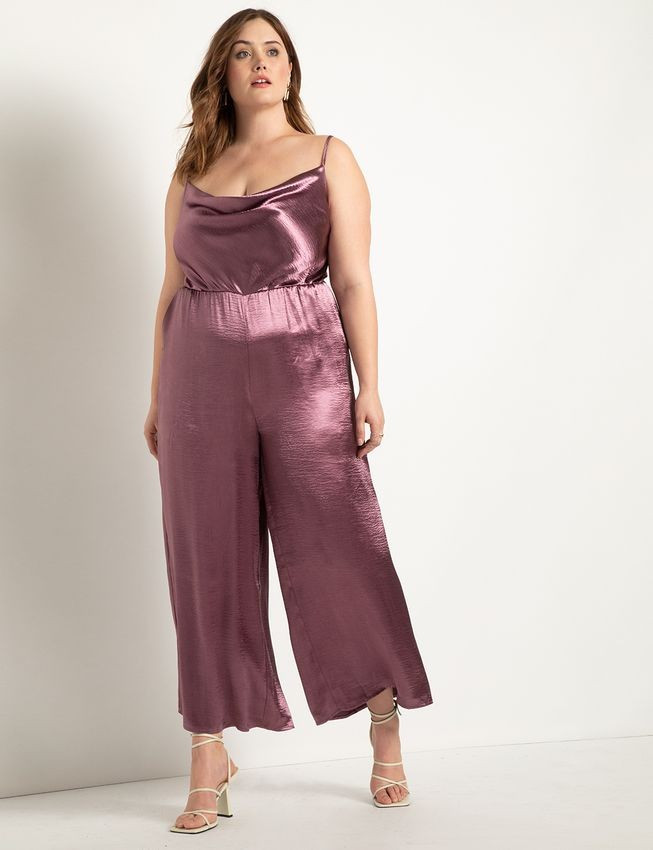 Cowl Neck Satin Jumpsuit | Eloquii