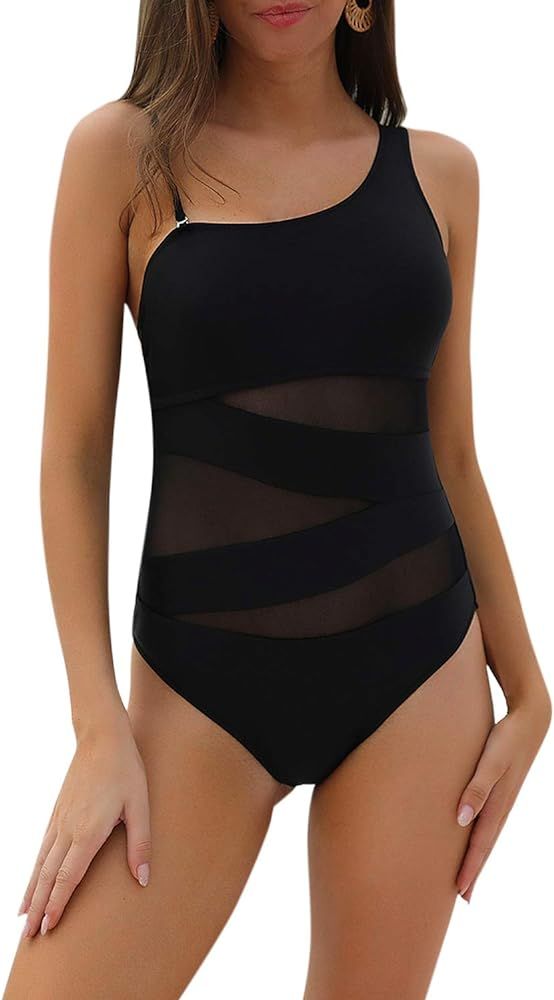 Blooming Jelly Women's Sexy One Piece Bathing Suits One Shoulder Swimsuits Slimming Mesh Swimwear... | Amazon (US)