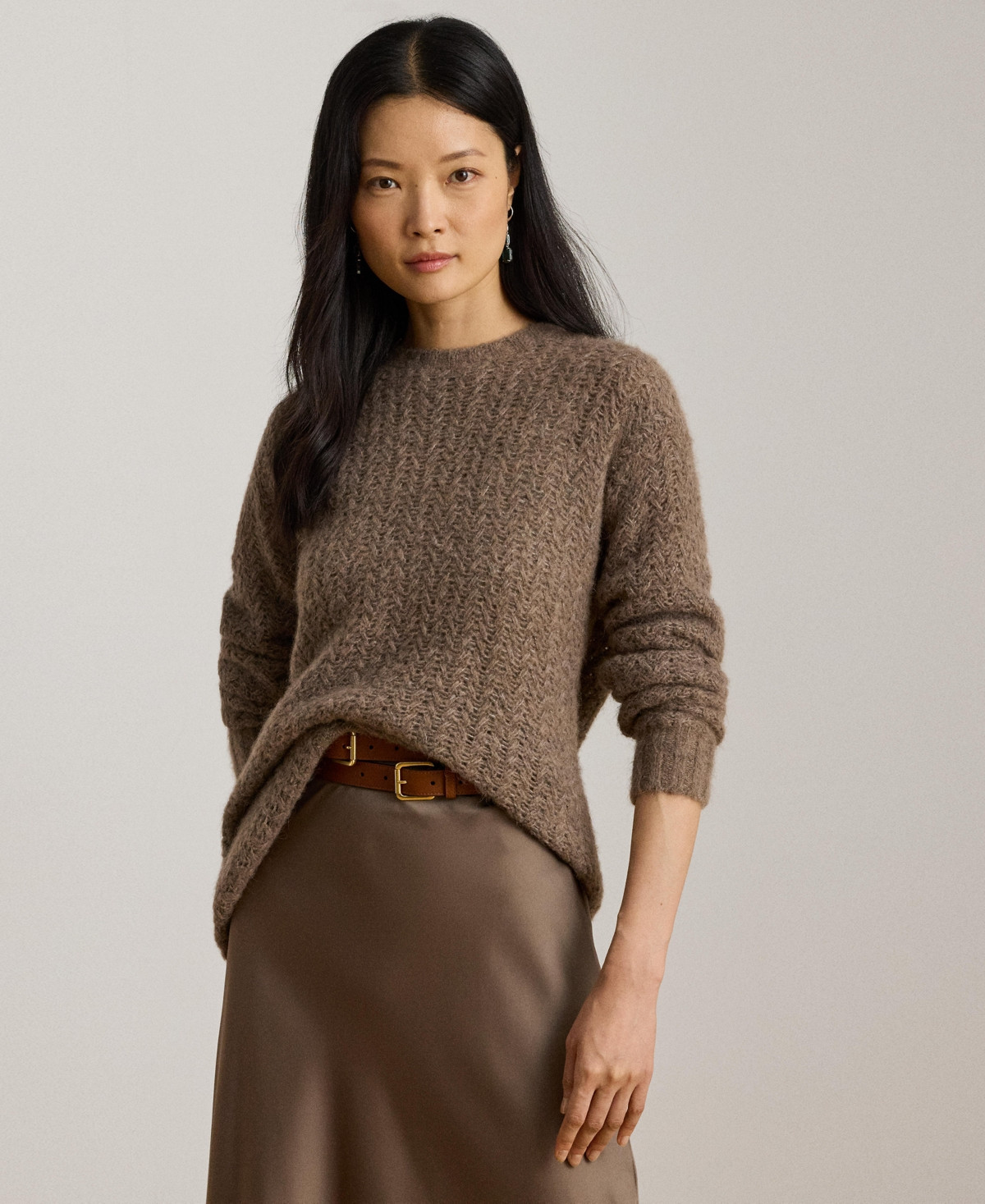 Lauren Ralph Lauren Women's Herringbone Oversize Sweater - Taupe Brown Heather | Macy's