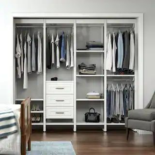 91 in. W White Adjustable Tower Wood Closet System with 3 Drawers and 15 Shelves | The Home Depot
