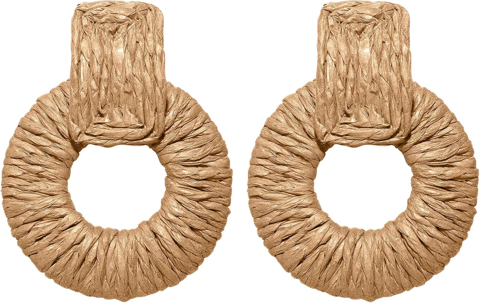 Rattan Earrings for Women Handmade Straw Raffia Woven Hoop Dangle Earrings Boho Summer Beach Acce... | Amazon (US)