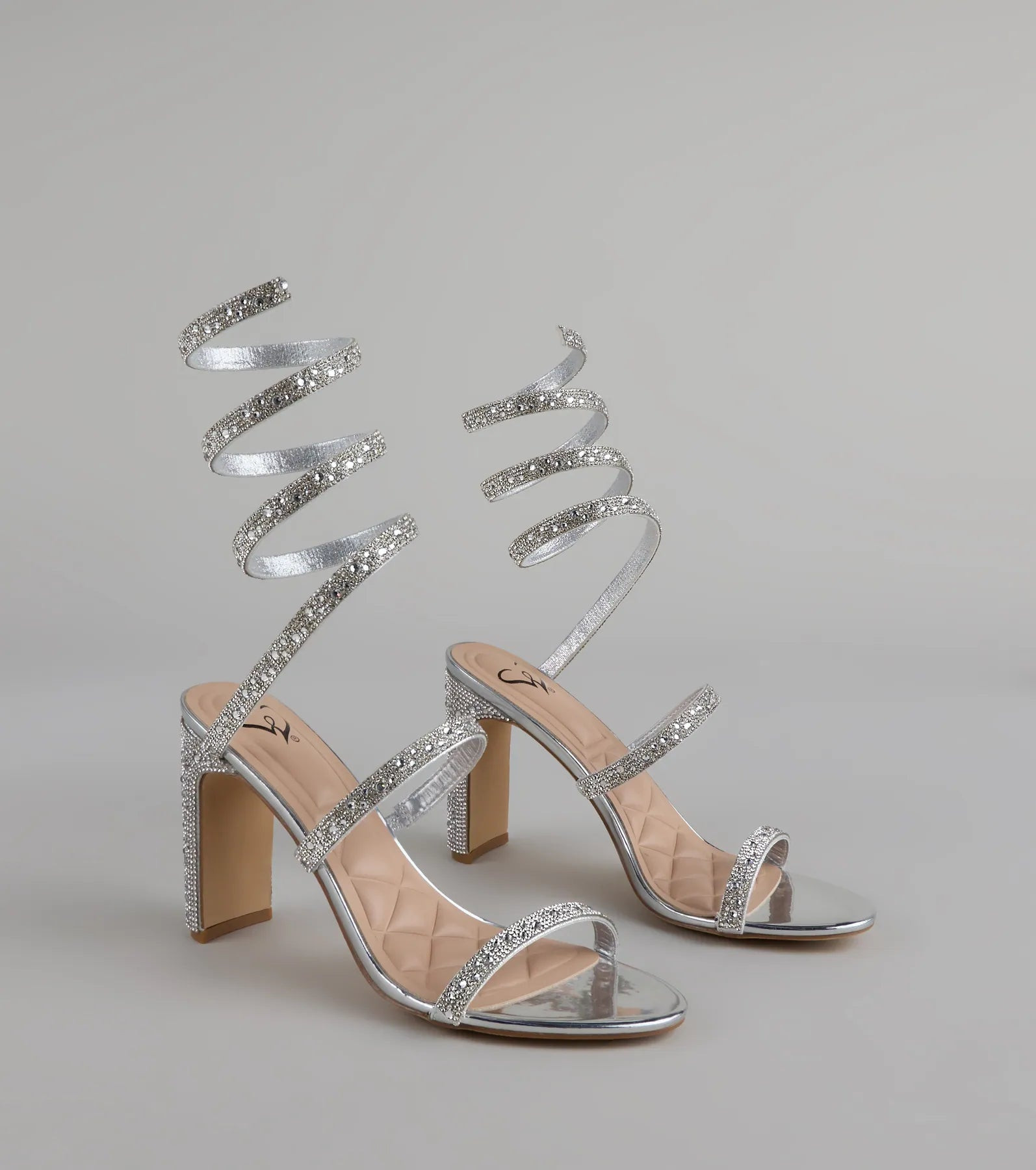 Feelin' Glam Rhinestone Spiral Strap Block Heels | Windsor Stores