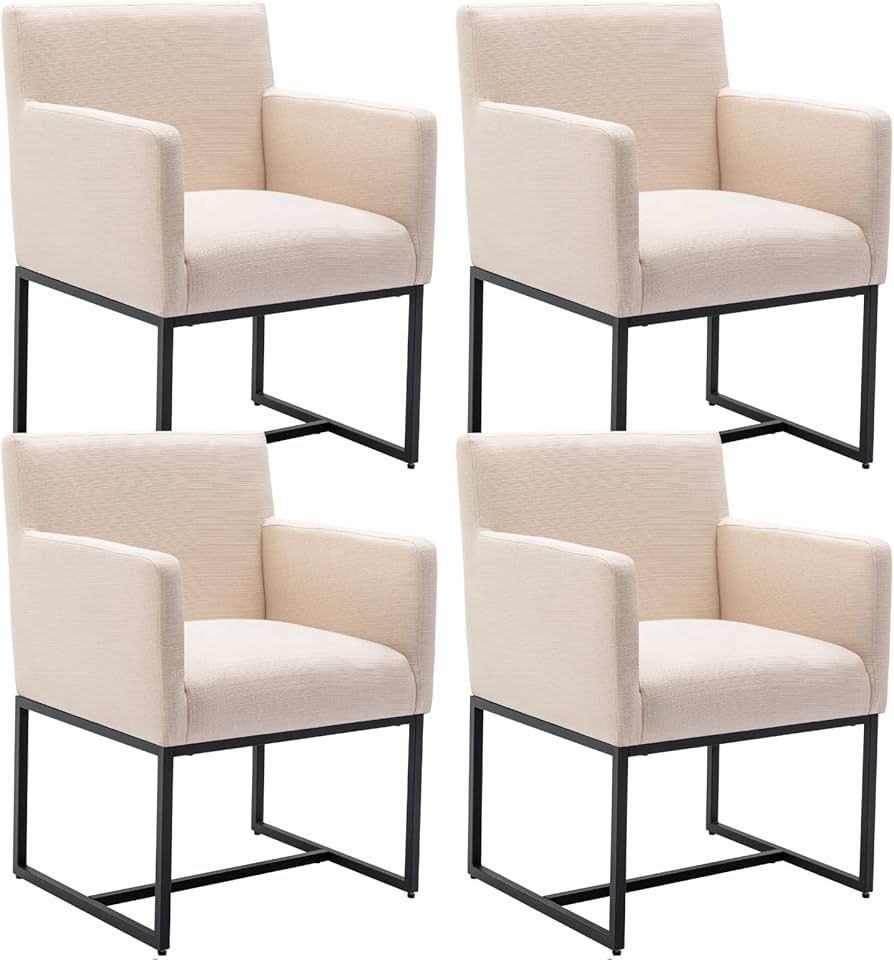 HNY Mid Century Modern Upholstered Dining Chairs with Arms Set of 4, Linen Accent with Black Fini... | Amazon (US)