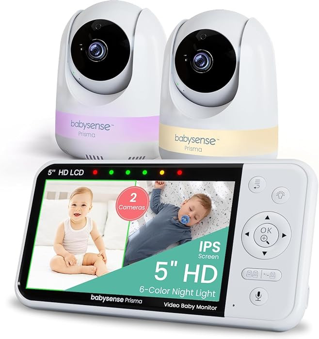 Babysense Prisma Baby Monitor with Camera and Audio, 5” HD Video Baby Monitor with 2 Cameras, 6-Color Night Light, Split Screen, Sound Machine with White Noise & Lullabies, Secure No WiFi | Amazon (US)