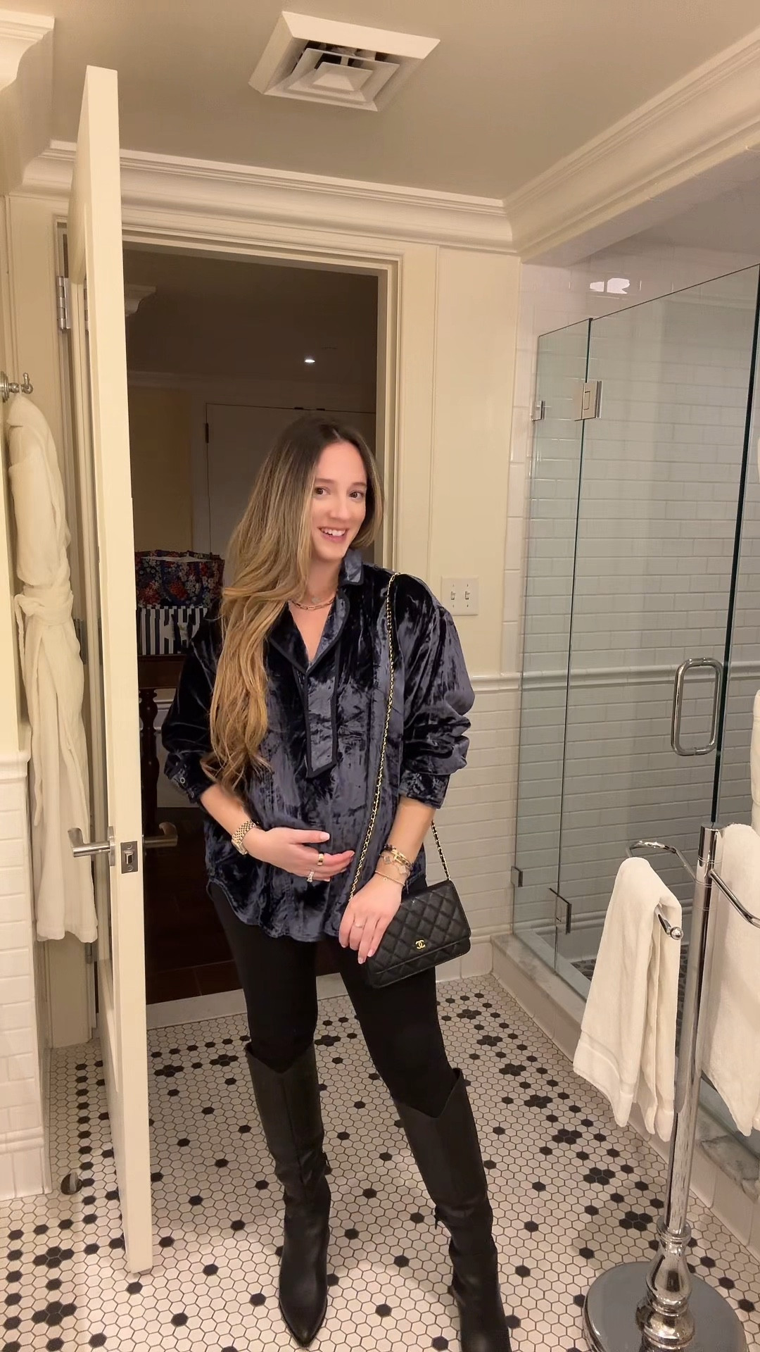 Free people velvet long sleeve top (non maternity) on sale! // target maternity leggings // dolce vita boots also on sale! 

#LTKFindsUnder100 #LTKSaleAlert #LTKBump