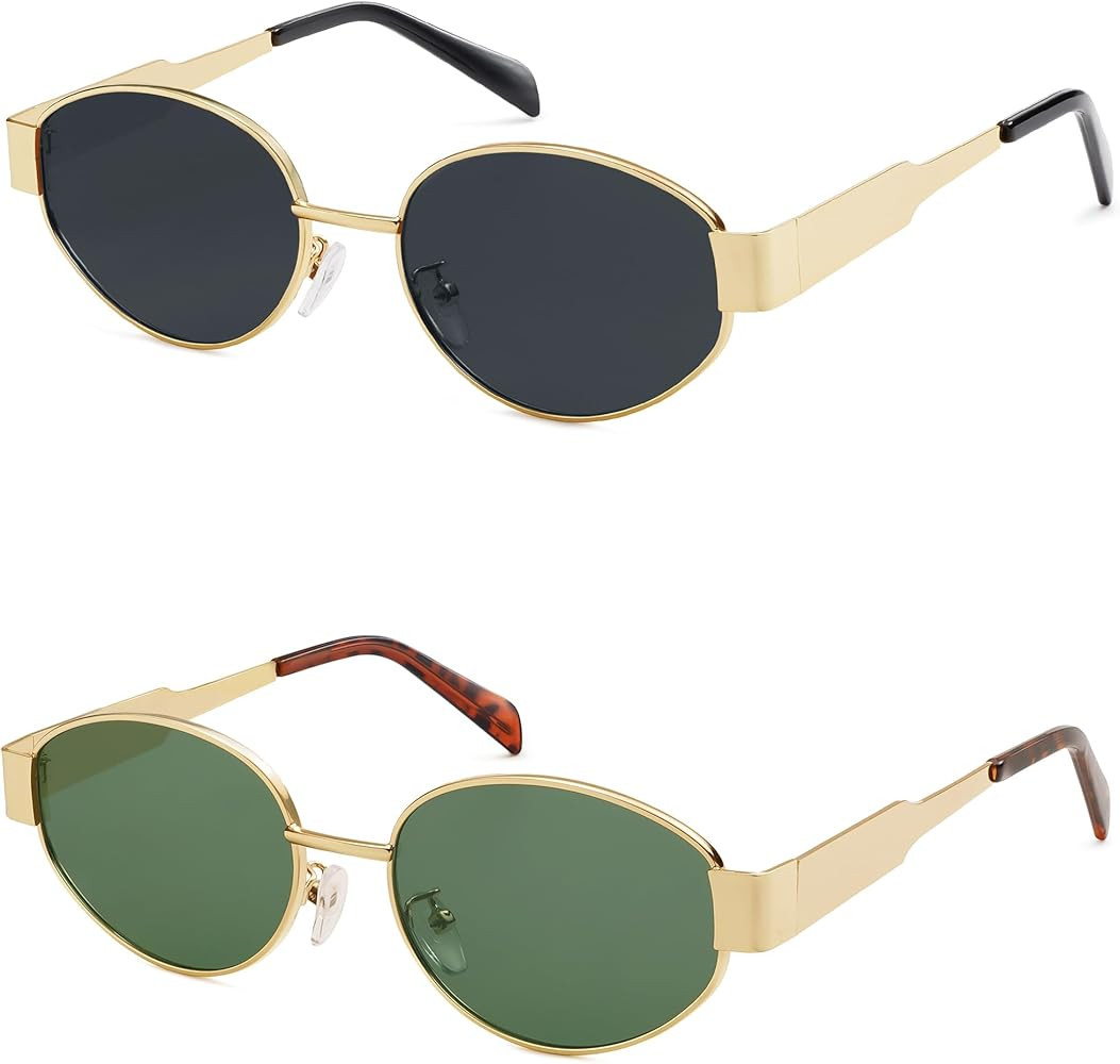 AMOMOMA Oval Trendy Sunglasses for Women Classic Retro Designer Gold Sun Glasses Metal Frame Shad... | Amazon (US)