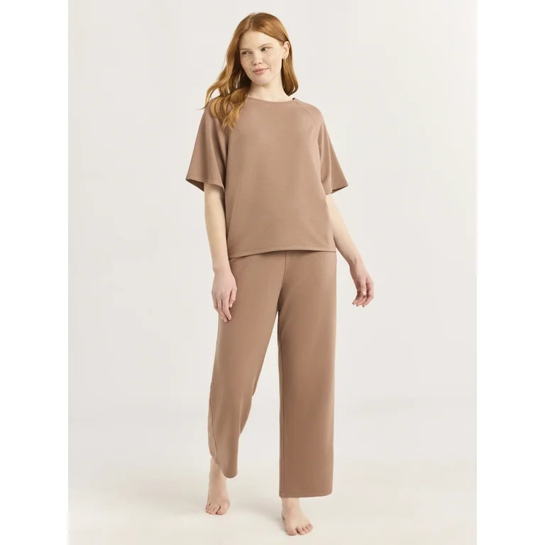 Joyspun Women's French Terry Short Sleeve Top and Capri Pants Set, 2-Piece, Sizes XS-3X | Walmart (US)