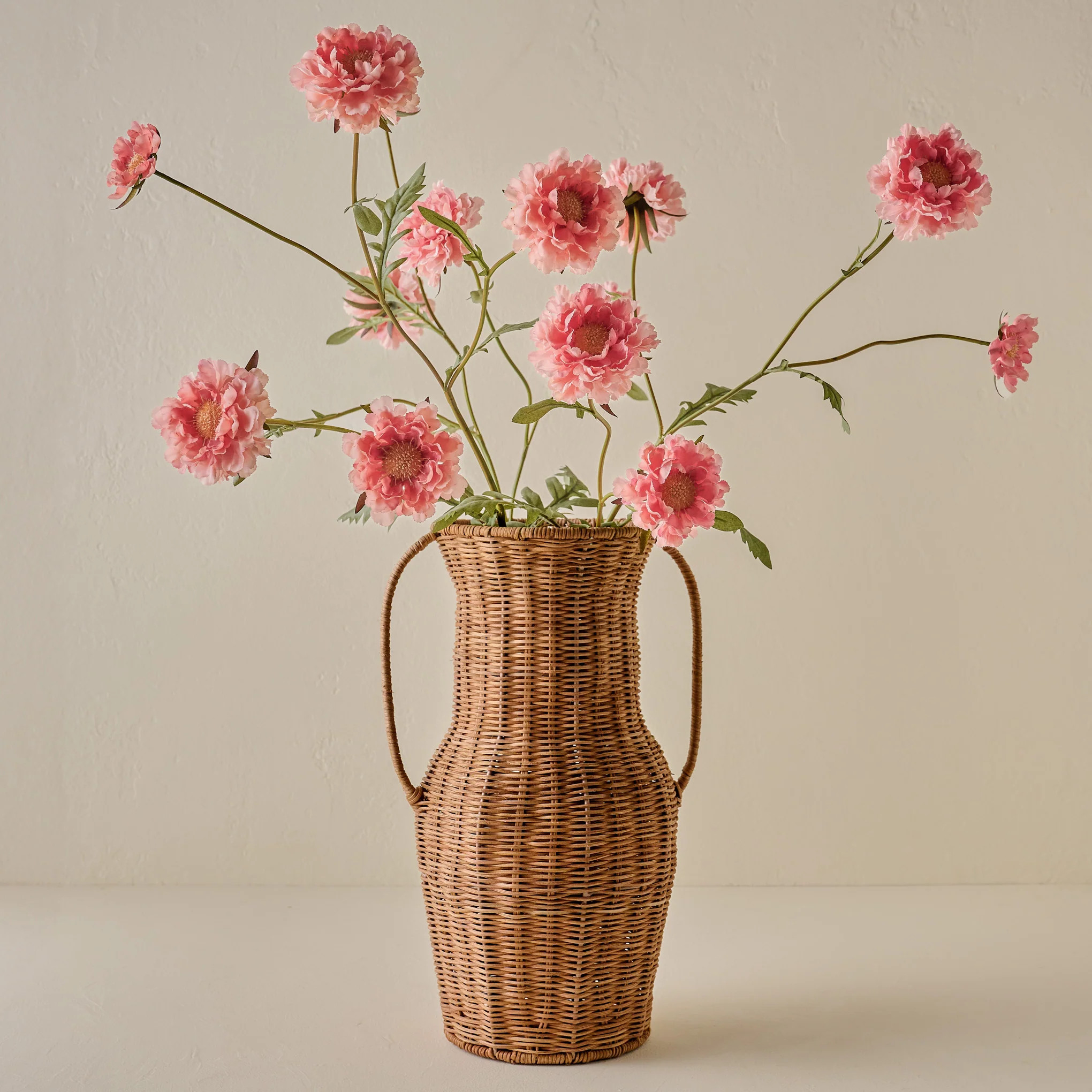 Tall Rattan Vase + Real Touch Scabiosa Bundle Pairing | Magnolia