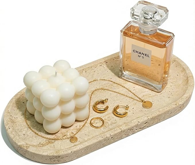 100% Natural Travertine Stone Tray for Perfume, Jewelry, Candle & Trinket Holder – Light Beige ... | Amazon (US)