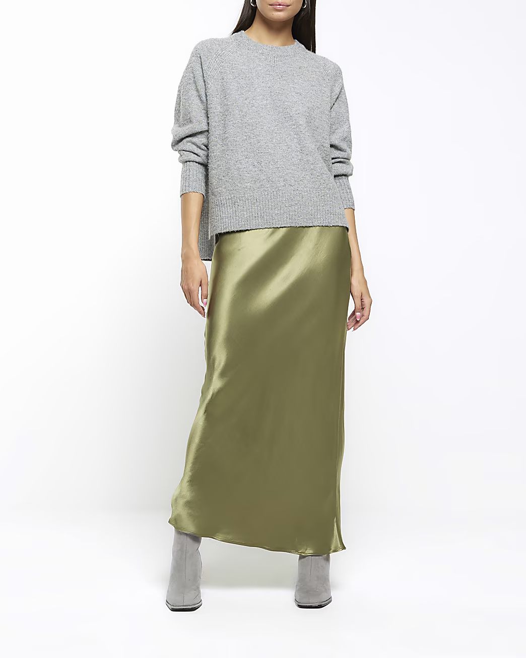 Khaki satin maxi skirt | River Island (UK & IE)