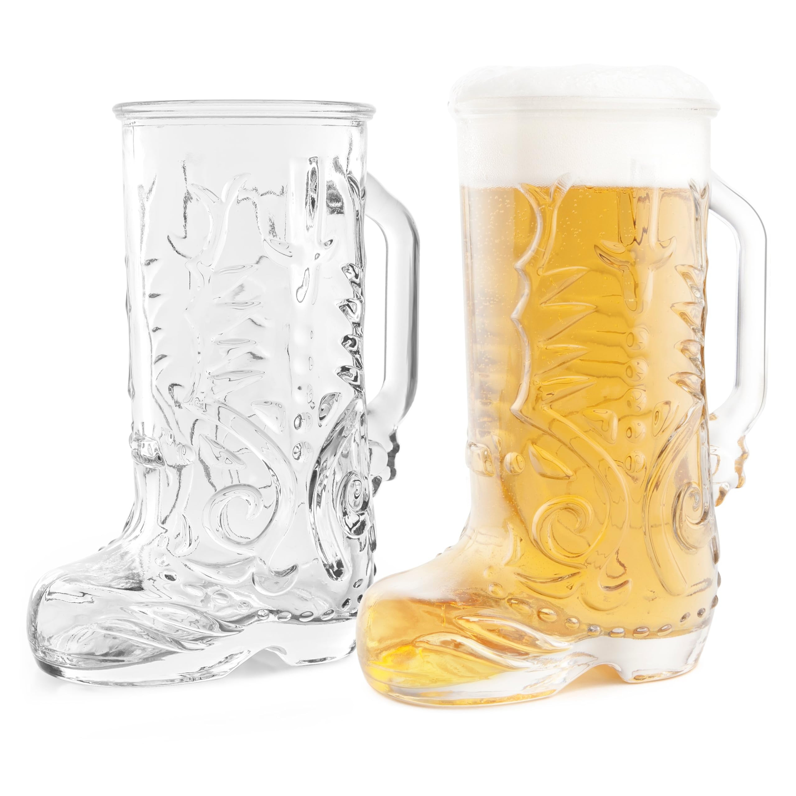 Final Touch Wild West Boot Beer Glass, Set of 2 - Unique Drinking Cups with Handle - Thick Lead-Free Glass, 22 oz Capacity, Rustic Barware Gift Box Included for Cocktails & Beverages | Amazon (US)