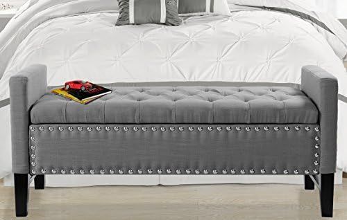 Iconic Home Jesse Modern Button Tufted Dark Grey Linen Storage Bench | Amazon (US)