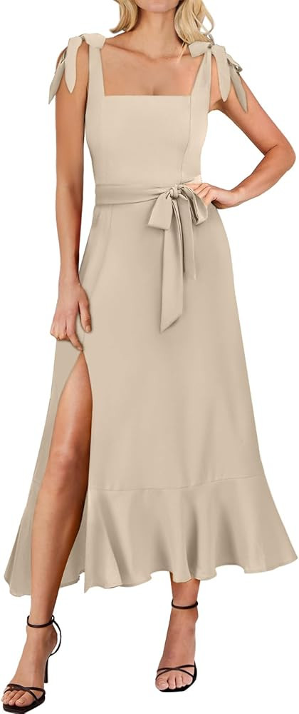 ANRABESS Women's Square Neck Ruffle Split Midi Elegant Formal Wedding Guest Cocktail Bridesmaid G... | Amazon (US)
