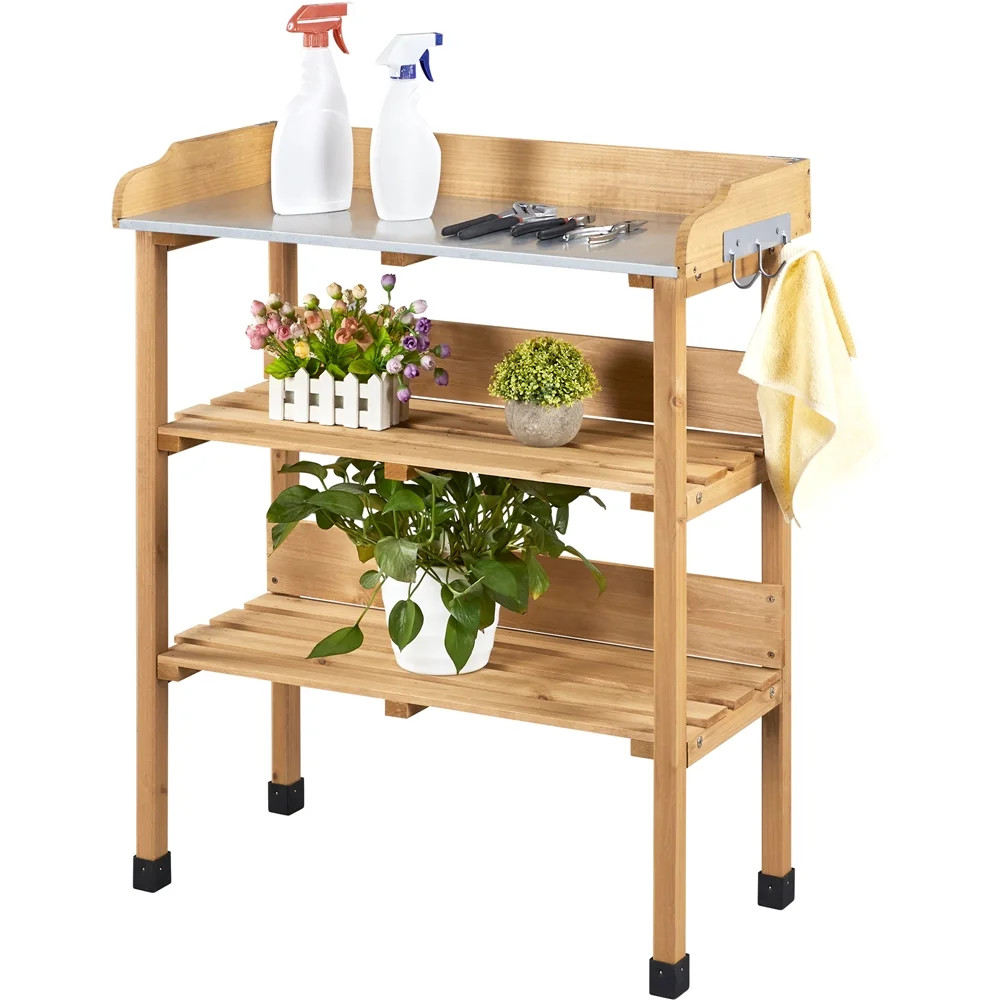 Yaheetech Outdoor Wooden Potting Bench Table with Storage Shelf and hook, Wood | Walmart (US)