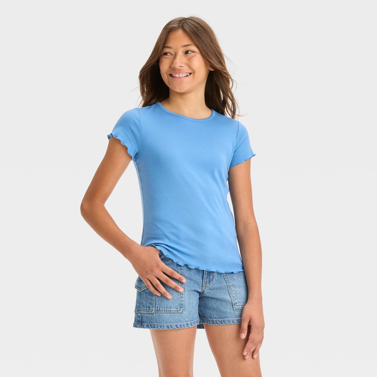 Girls' Short Sleeve Solid T-Shirt - art class™ Blue L | Target