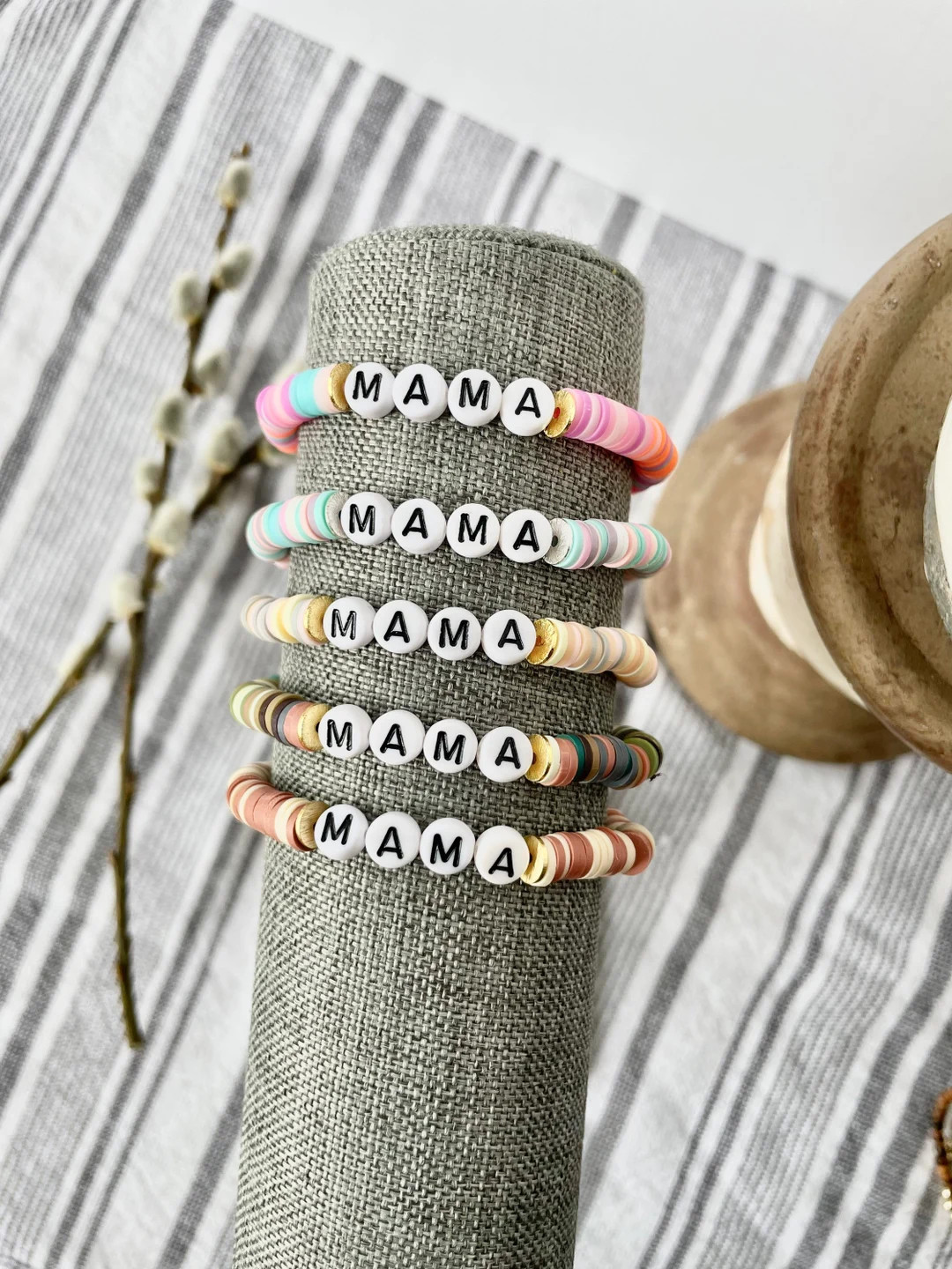 Heishi Mama Bracelet - Heishi Bead Bracelet - Personalized Mama Jewelry - Colorful Beaded Bracelet - | Etsy (US)