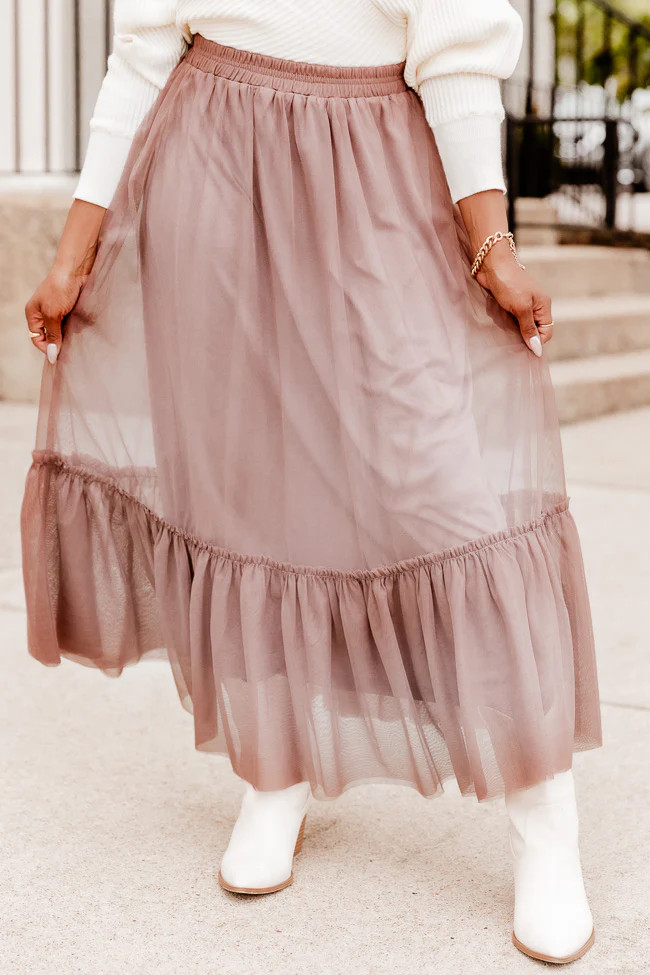 I'll Always Remember Mocha Tulle Midi Skirt | Pink Lily
