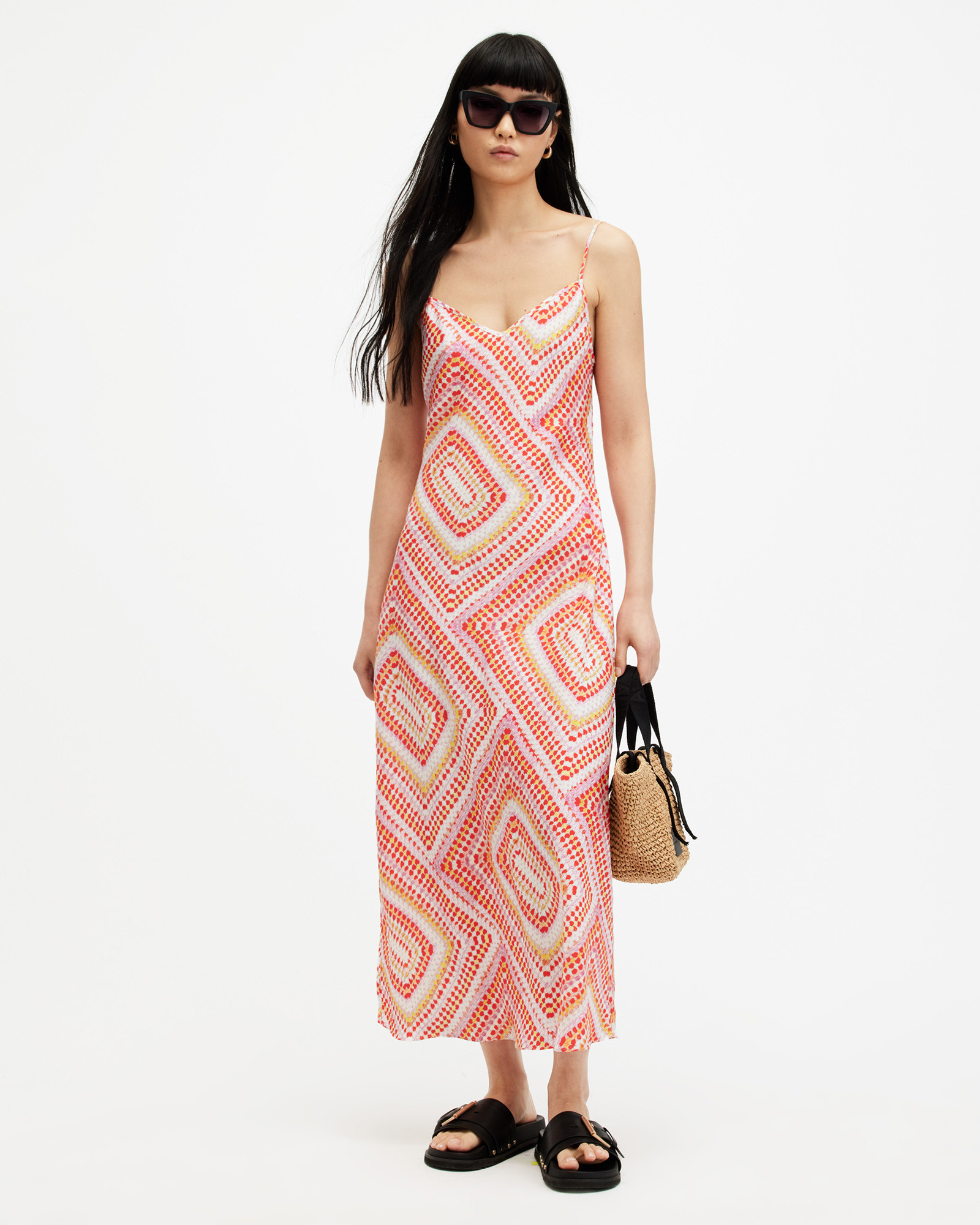 Bryony Luisa Print Midi Slip Dress BLOOD ORANGE | ALLSAINTS | AllSaints UK