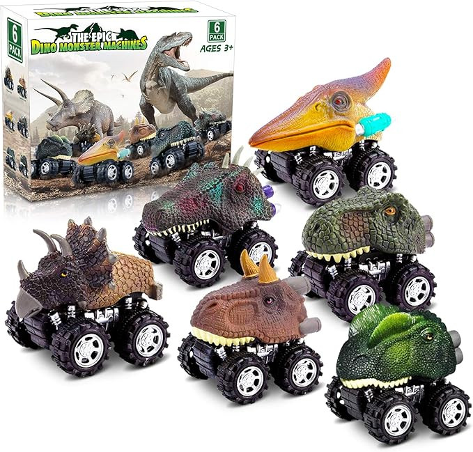 Dinosaur Toys for 3 Year Old Boys, Pull Back Dinosaur Toys for 5 Year Old Boy 6 Pack Set Car Toys... | Amazon (US)