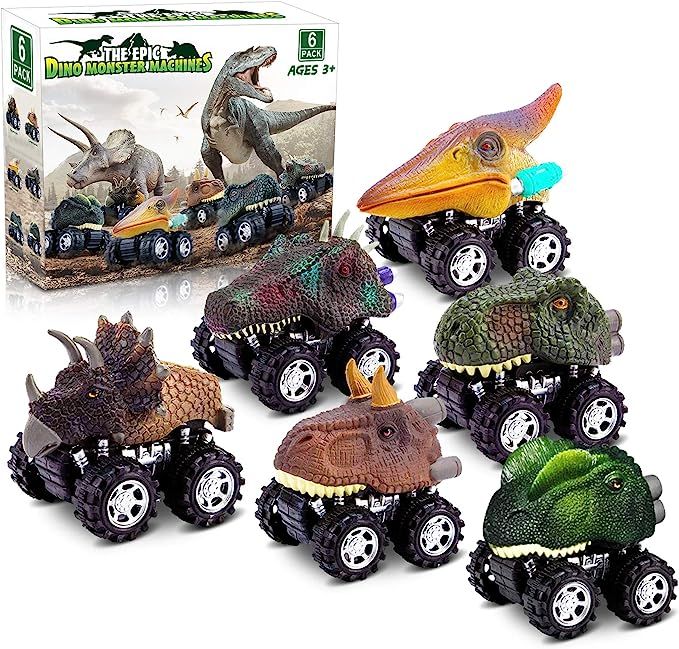 Dinosaur Toys for 3 Year Old Boys, Pull Back Dinosaur Toys for 5 Year Old Boy 6 Pack Set Car Toys... | Amazon (US)
