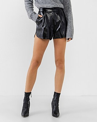 Grey Lab Faux Leather High Waisted Shorts | Express