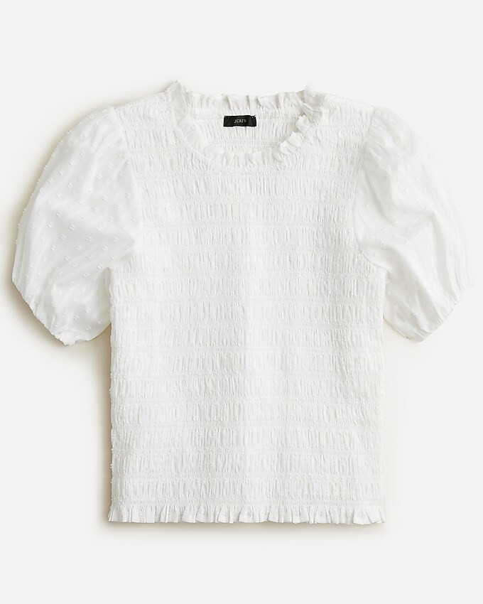 Puff-sleeve textured voile smocked top | J. Crew US
