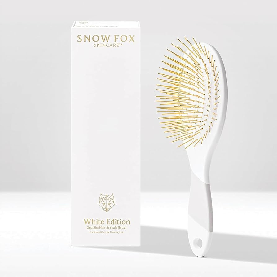 Snow Fox Skincare Gua Sha Hair Brush - White Edition. Scalp Massage Comb with Gold-Plated Metal B... | Amazon (US)