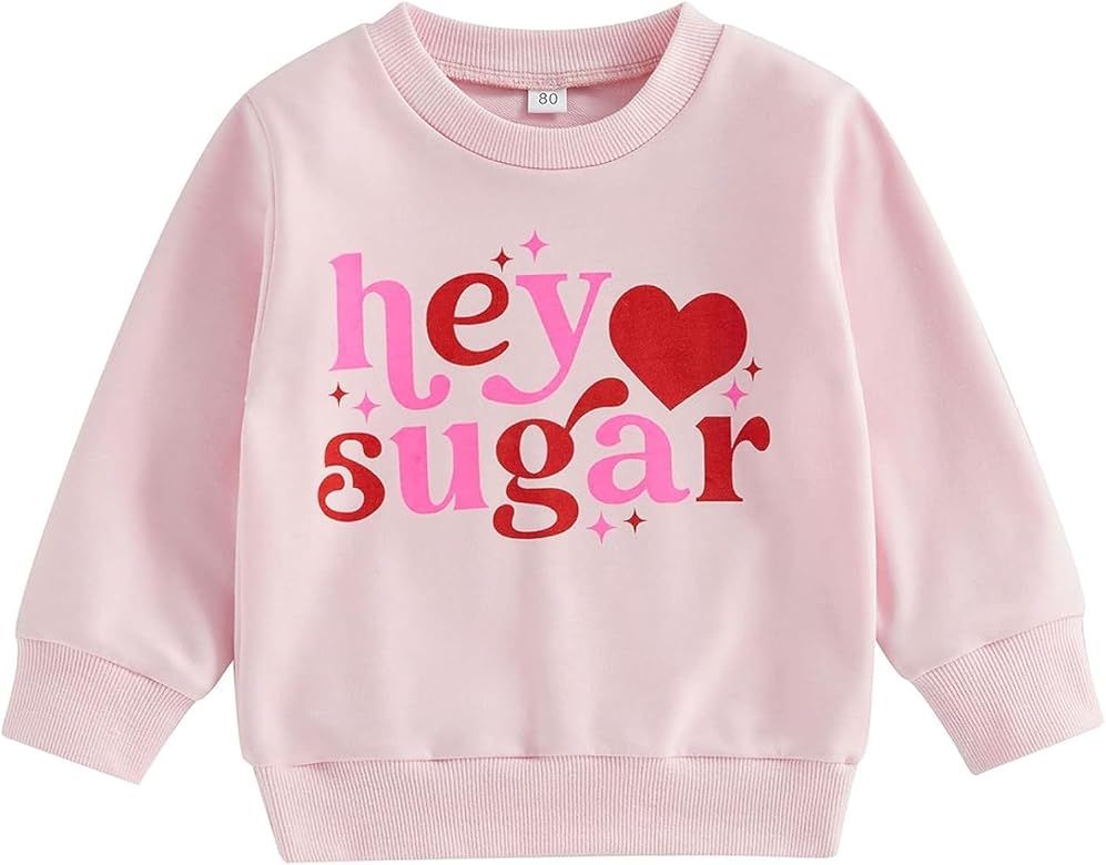 Christmas Outfit Toddler Baby Girl Pink Sweatshirt Long Sleeve Crewneck Pullover Xmas Santa Shirt... | Amazon (US)