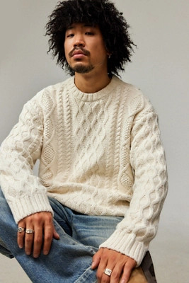 BDG Ecru Cable Knit Jumper - Cream 2XS at Urban Outfitters | Urban Outfitters UK