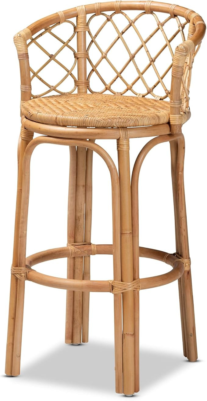 Baxton Studio Orchard Modern Bohemian Natural Brown Rattan Bar Stool | Amazon (US)