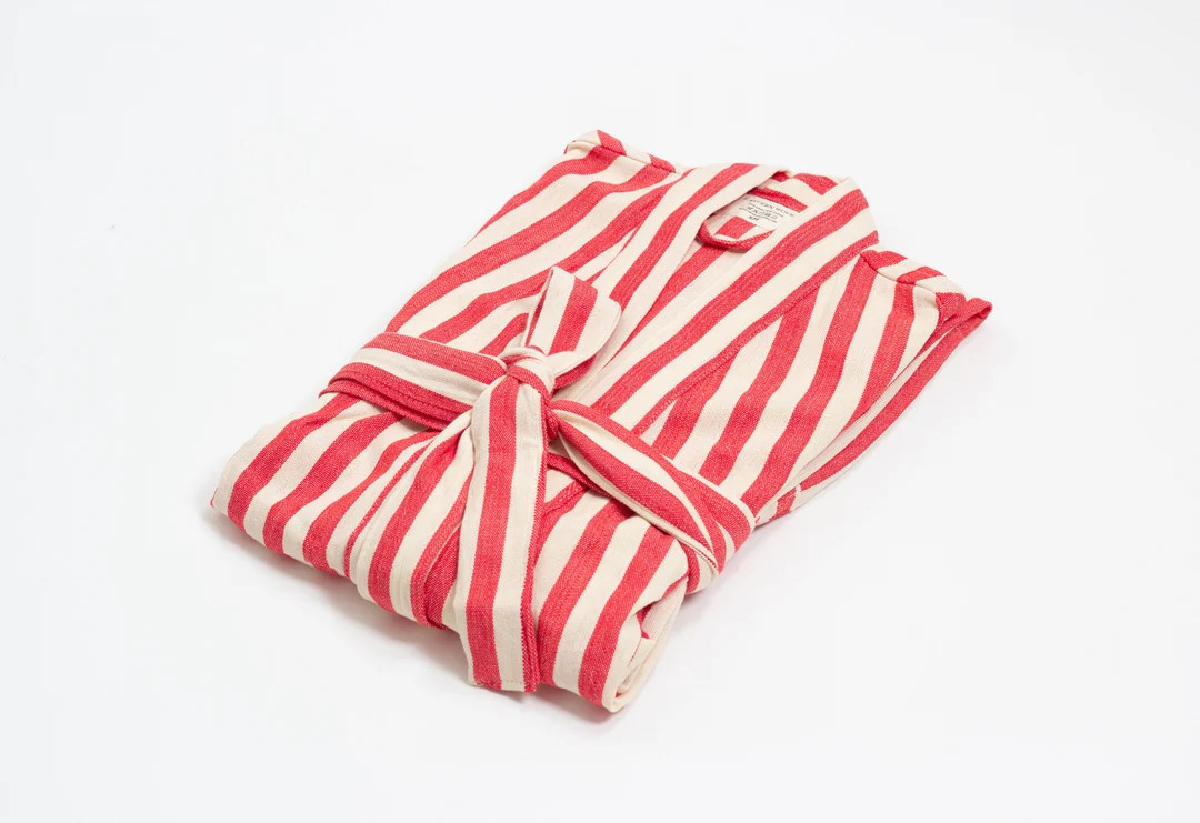 Bohemian Lightweight Bathrobe, Red Stripe Robe, Boho Duster Coat, Linen Cotton House Wear, Birthd... | Etsy (US)