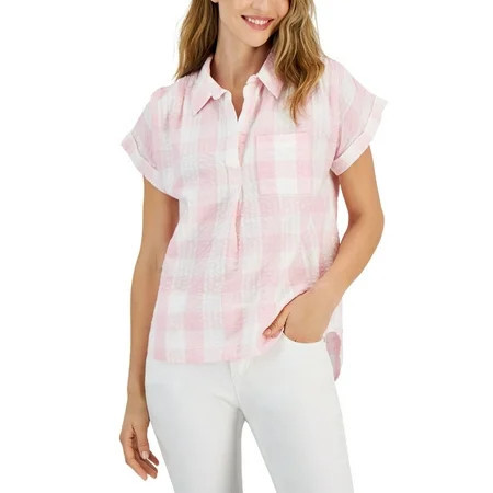 Style & Co Petite Gingham Camp Shirt Pink Icing PS | Walmart (US)