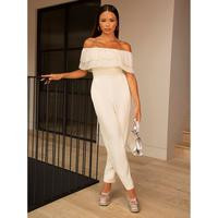 Chi Chi London Ruffle Organza Jumpsuit In Cream | Very (UK)