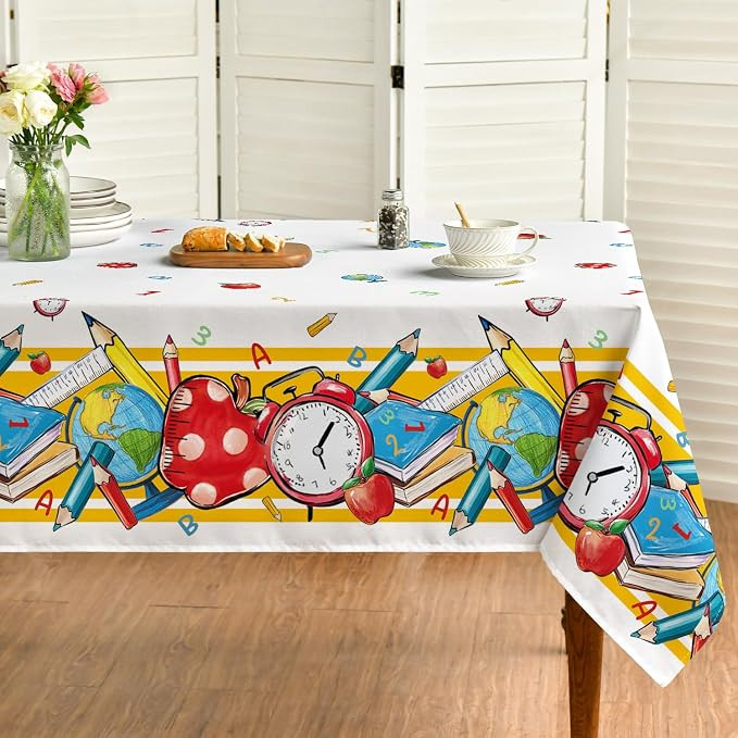 Horaldaily Back to School Tablecloth, Pencil Alarm Clock, 60×84 Inch Rectangular | Amazon (US)