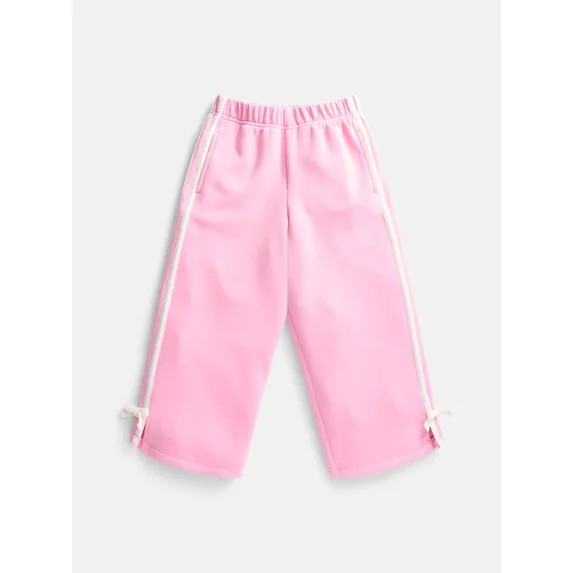 Wonder Nation Toddler Girls Wide Leg Athletic Pants with Side Stripe and Bow, Sizes 12M-5T | Walmart (US)