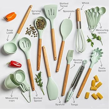 Kitchen Utensils Set, Silicone Cooking Utensils Set, 20 Silicone Kitchen Utensil Set, Wooden Uten... | Amazon (US)
