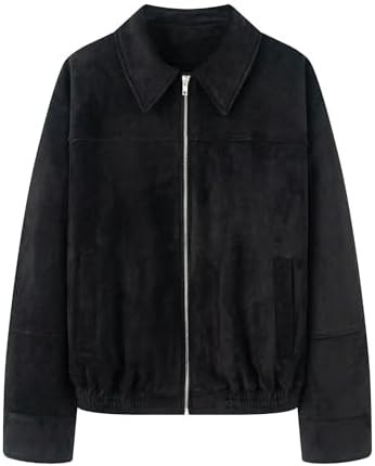 Xunger Women's Faux Suede Collar Pilot Jacket Oversized Casual Ribbed Hem Coat Vintage Streetwear... | Amazon (US)
