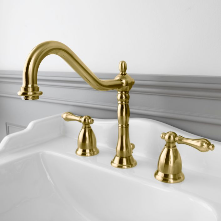 Victorian Widespread Bathroom Sink Faucet - Metal Lever Handles | Vintage Tub & Bath