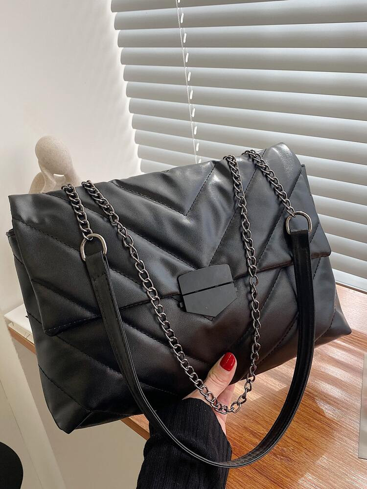 Chevron Detail Flap Chain Square Bag | SHEIN