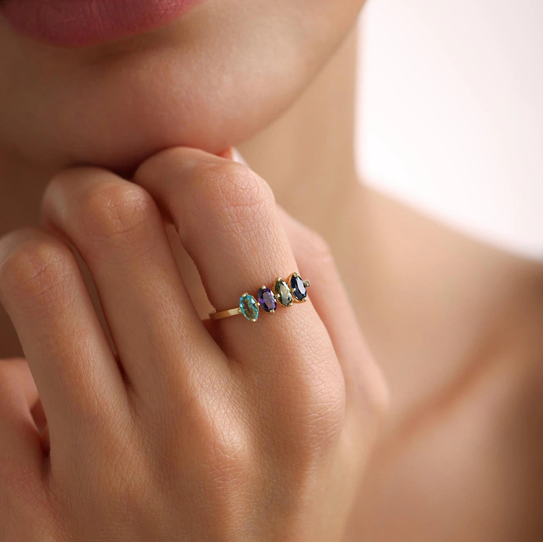 Marquise Birthstone Ring: Personalized Sterling Silver Mothers Ring - Etsy | Etsy (US)