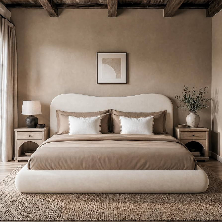 RECCI AirFrame King Upholstered Bed Frame with Camelback Curved Headboard | Amazon (US)