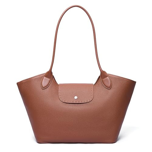 Morriloom Genuine Leather Tote Bag for Women Minimalist Roomy Shoulder Purse,Brown | Amazon (US)