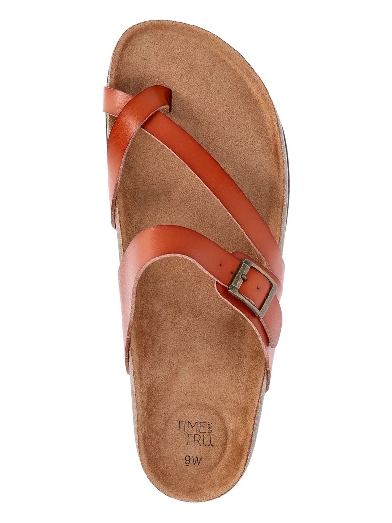 Time and Tru Women's Asymmetric Strap Footbed Sandals, Wide Width Available | Walmart (US)
