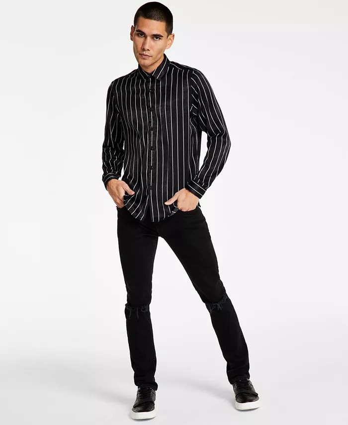 Men's Classic-Fit Stripe Satin Button-Down Shirt, Created for Macy's | Macys (US)