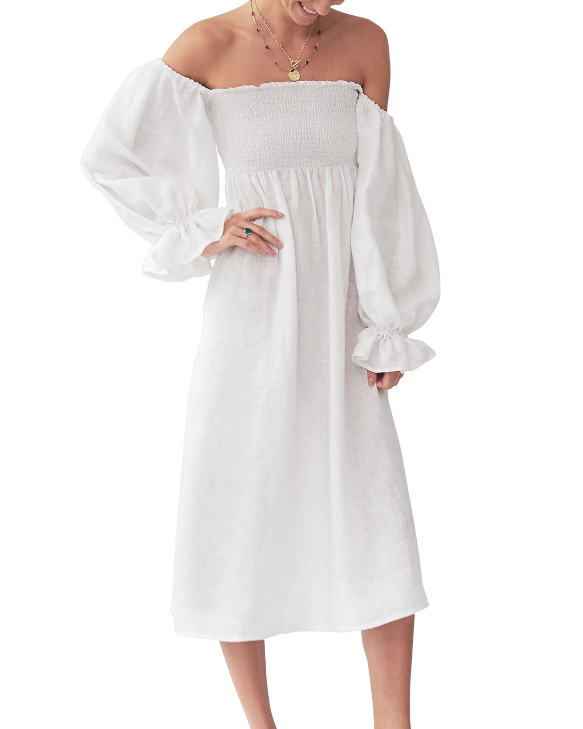 Atlanta Balloon-Sleeve Linen Dress | Neiman Marcus