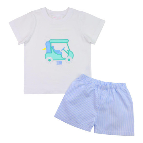 Blue Stripe Applique Golf Cart Short Set | Cecil and Lou