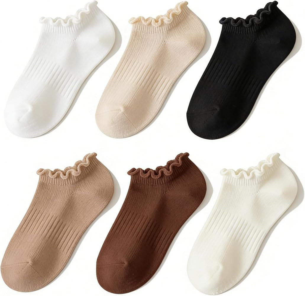 No Show Socks Womens Low Cut Non Slip Cute Ruffle Ankle Socks 6 Pairs | Amazon (US)