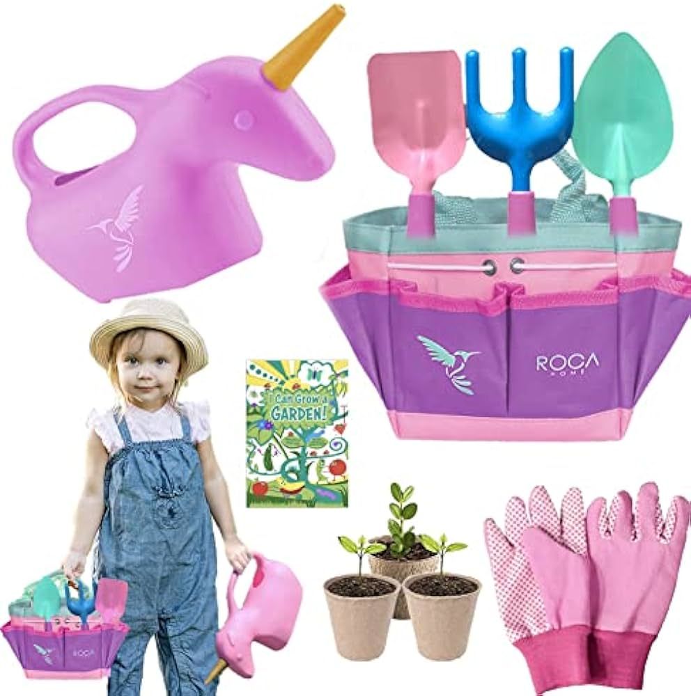 Pink Kids Gardening Tools. Summer Outdoor Toys for Girls. Unicorn Gifts for Girls. Kids Gardening... | Amazon (US)