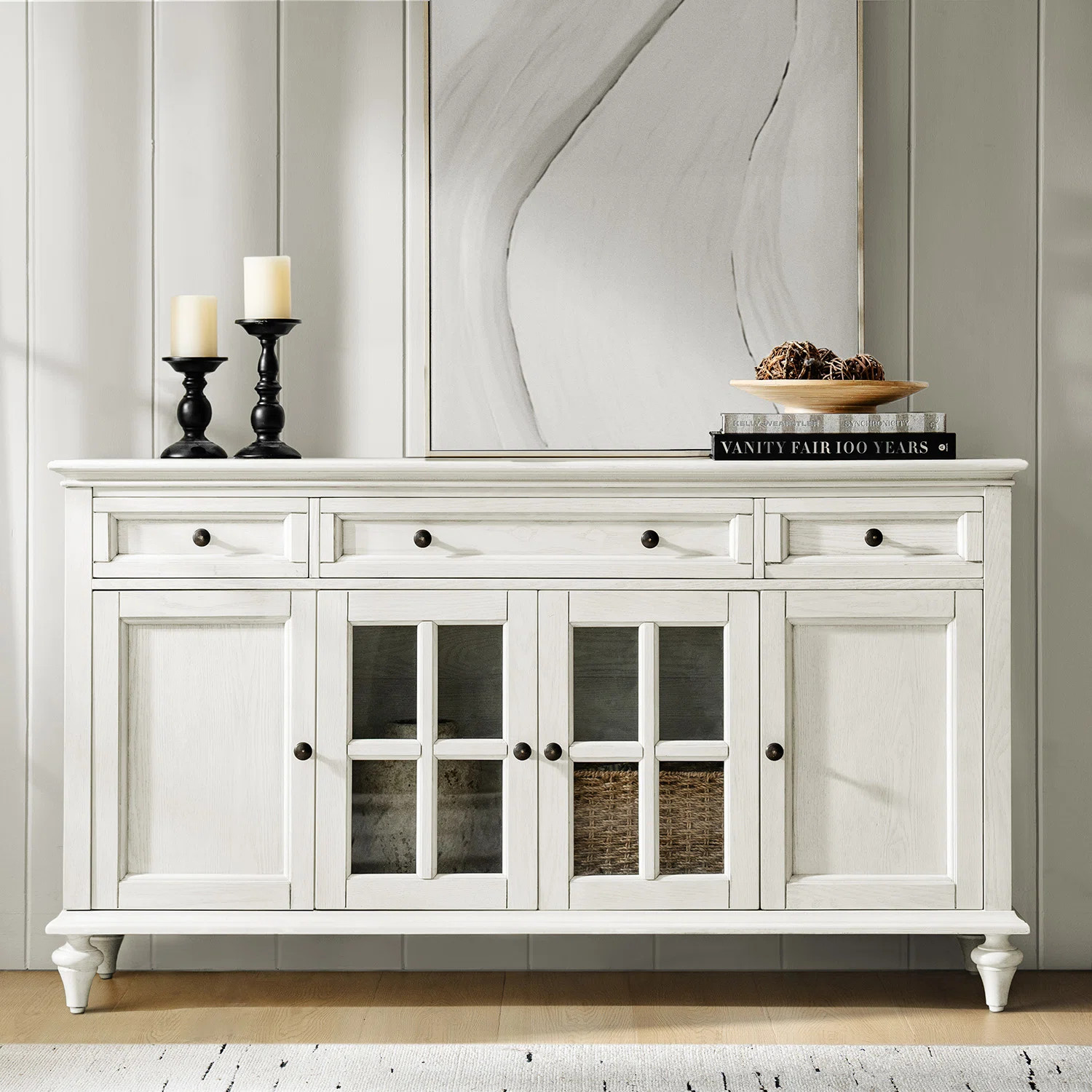Lark Manor™ Alixzandria 58" Wide 3 Drawer Sideboard with Glass Doors and Adjustable Shelves & R... | Wayfair North America